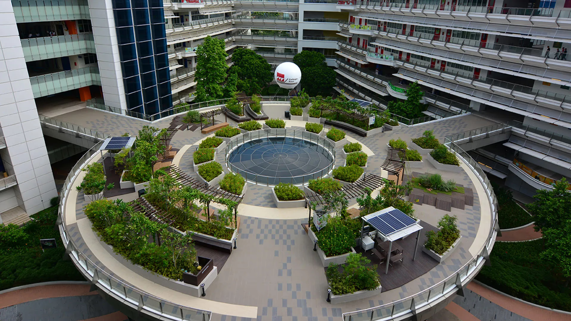Landscaped courtyard at ITE College East in Singapore