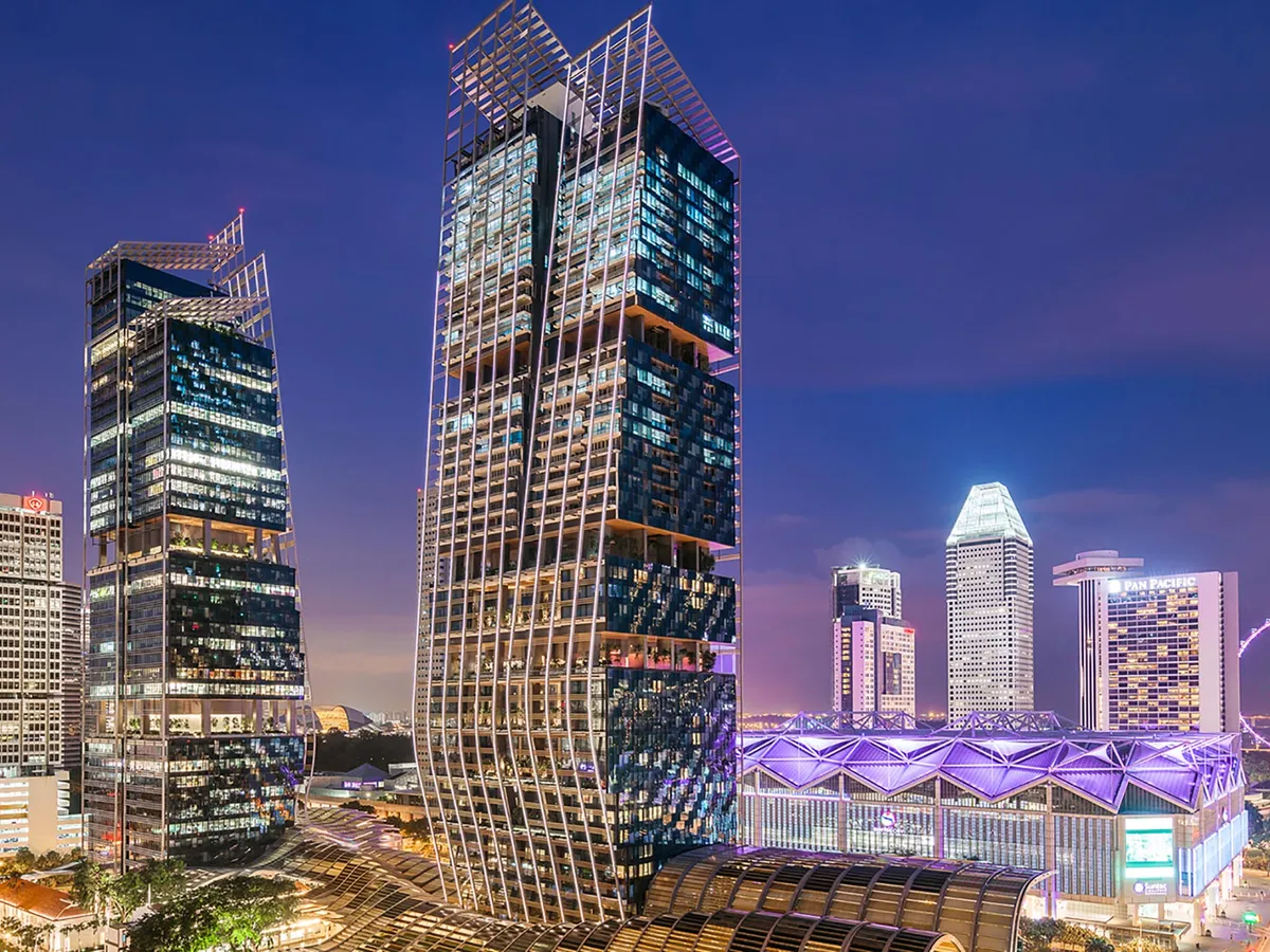 South Beach mixed-use development in Singapore at night